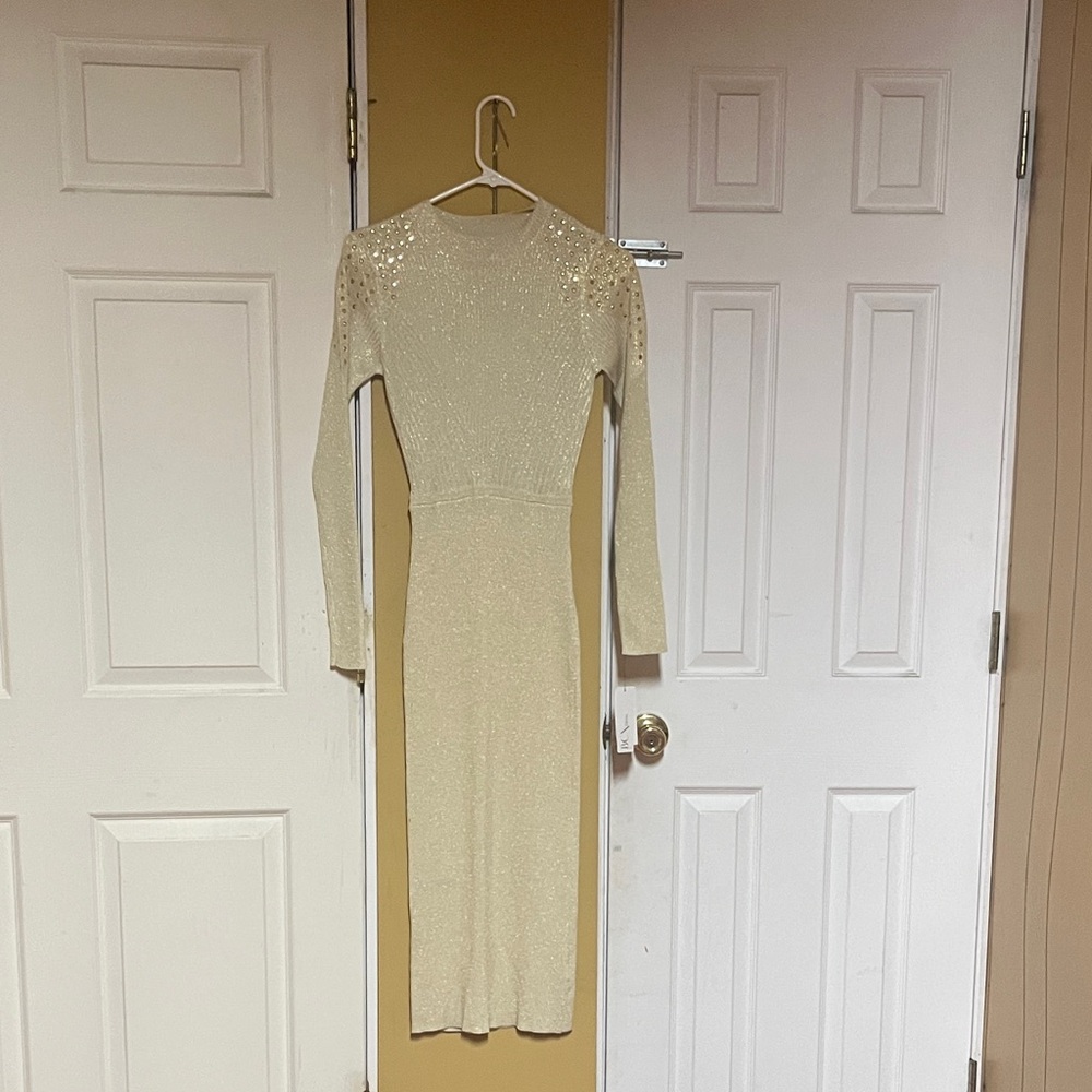BCX Shimmering Cream Long Sleeve Dress